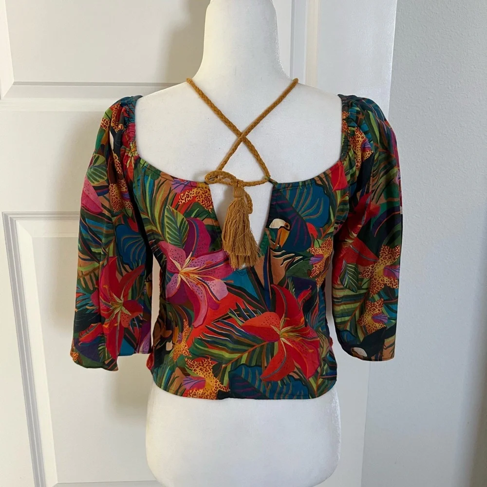 NWOT Farm Rio Multicolor Crochet Top Small - Picture 6 of 9